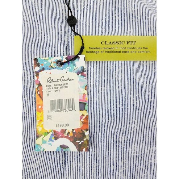 Robert Graham Classic Fit Size Medium Mens Navy White Stripe Paisley Shirt NWT - Picture 6 of 13